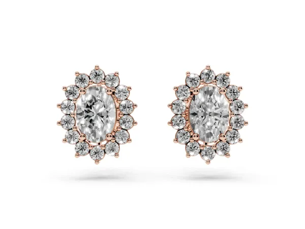 Oval Diamond Floral Halo Stud Earrings Rose gold