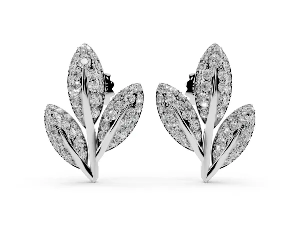 Round Diamond Pavé Olive Branch Stud Earrings Platinum