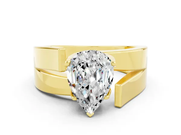 Modern Tension Set Pear Cut Moissanite Solitaire Wide Band Ring Yellow gold