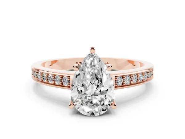 Pear Cut Solitaire Pavé Band Prong Setting Ring Rose gold