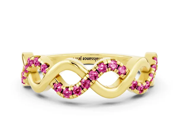 Twist Infinity Round Pink Sapphire Band with Pavé Setting Yellow gold