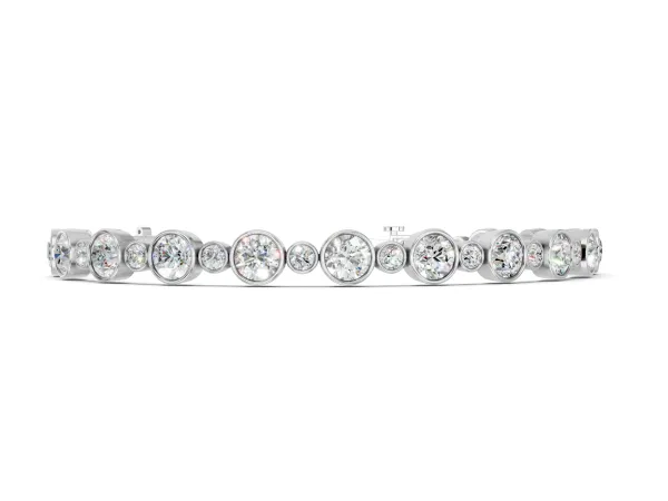 Bezel Set Round Diamond Tennis Bracelet with Box Clasp White gold