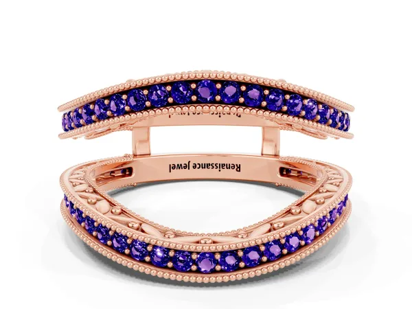 Round Tanzanite Milgrain Eternity Band with Channel Setting Rose gold