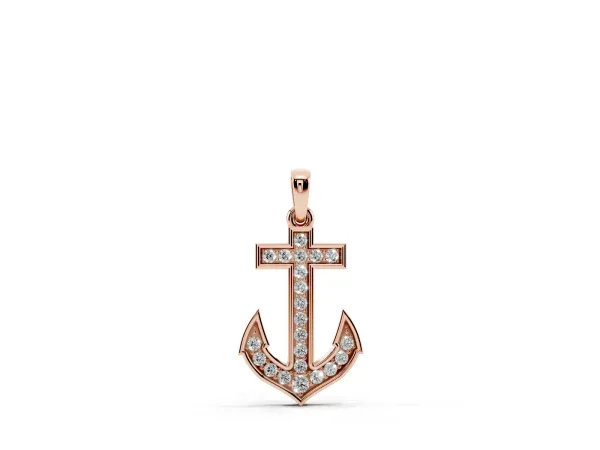 Pavé Round Diamond Anchor Pendant with Four-Prong Setting Rose gold