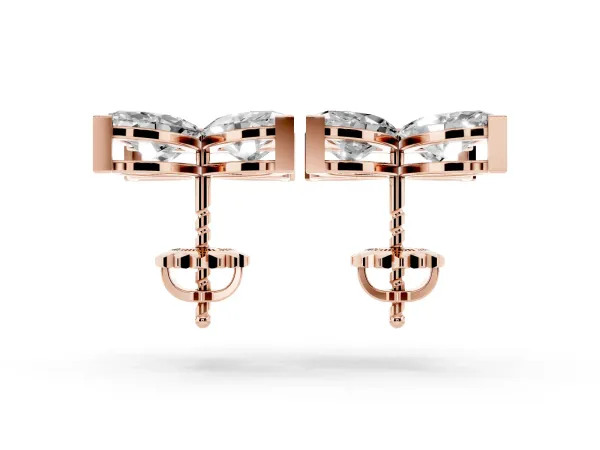 Marquise Cut Diamond Flower Stud Earrings Rose gold