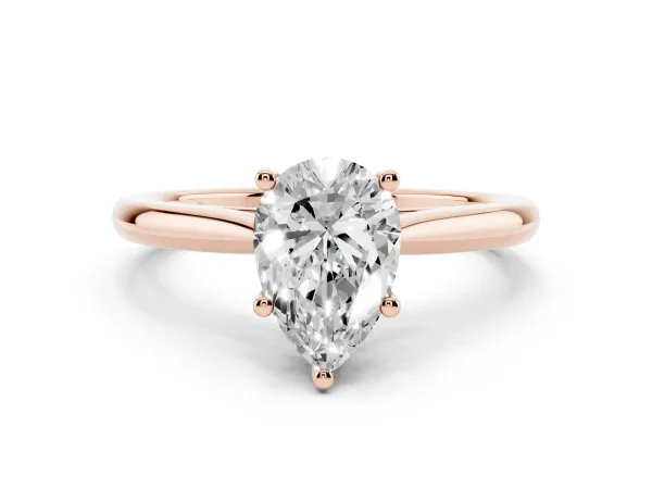 Pear Cut Cut Solitaire Ring with Cathedral Band and Four-Prong Setting Rose gold