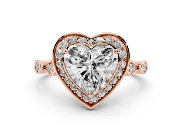 Heart Cut Halo Diamond Engagement Ring with Twisted Band and Four-Prong Setting Rose gold