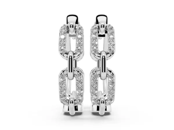 Round Cut Diamond Paperclip Hoop Earrings Platinum
