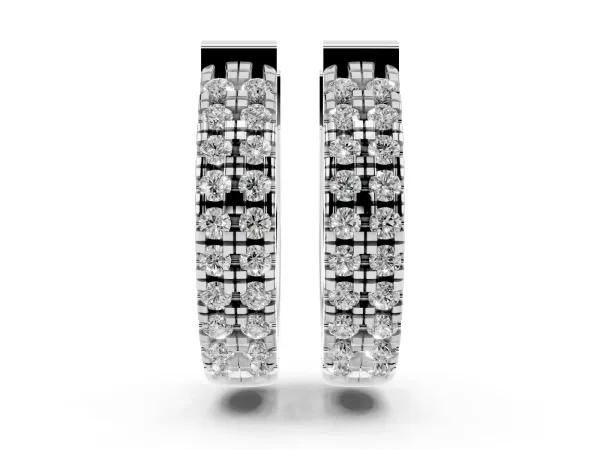 Round Diamond Petite Double Row Huggie Hoop Earrings Silver