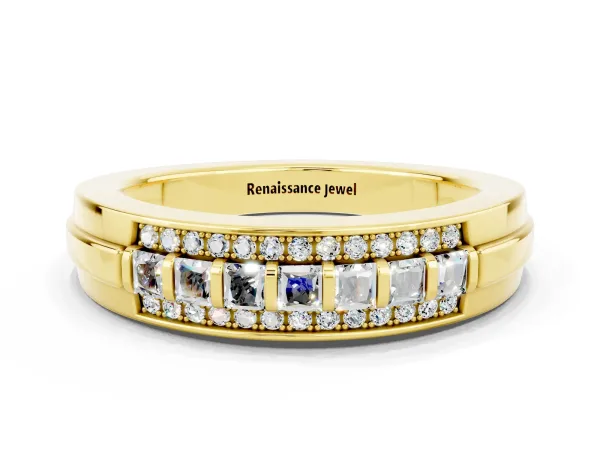 Bar-Set Princess Cut Moissanite Pavé Band Yellow gold