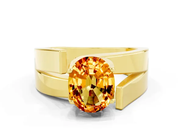 Modern Tension Set Oval Cut Citrine Solitaire Wide Band Ring Yellow gold