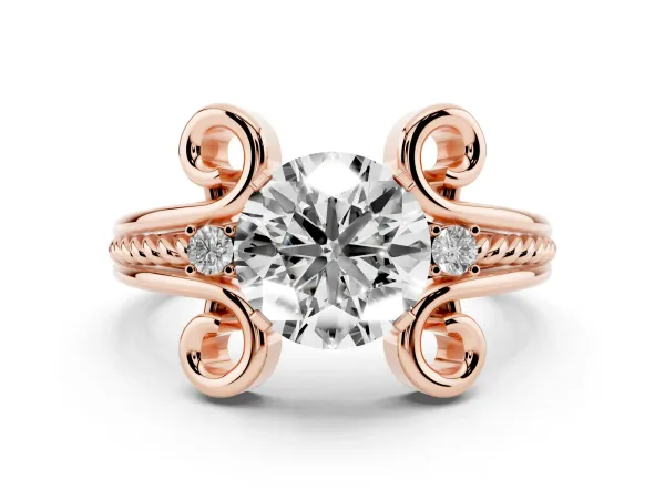 Round Cut Solitaire Twisted Band Scroll Prong Ring Rose gold