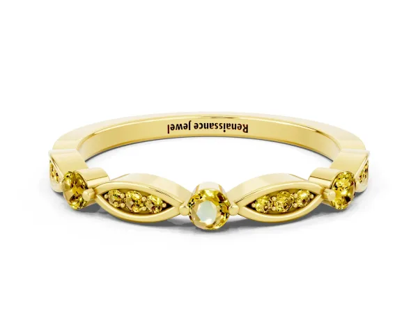 Marquise and Round Yellow Sapphire Milgrain Band with Bezel Setting Yellow gold