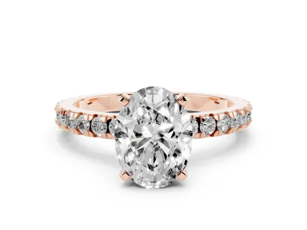 Oval Cut Diamond Pavé Band Solitaire with Four-Prong Setting Rose gold