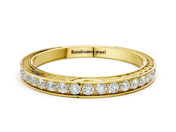 Round Cut Diamond Pavé Eternity Band with Channel Setting Yellow gold