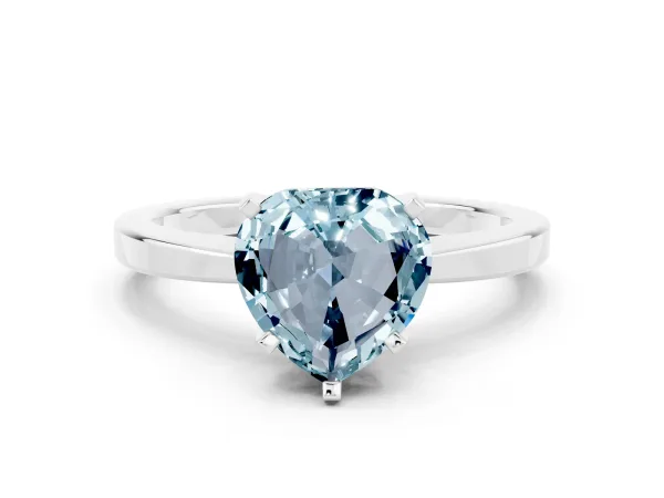 Heart Cut Aquamarine Solitaire Engagement Ring with Classic Band and Four-Prong Setting Silver