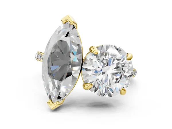 Round and Marquise Toi Moi Ring with Prong Setting and Pave Band Yellow gold