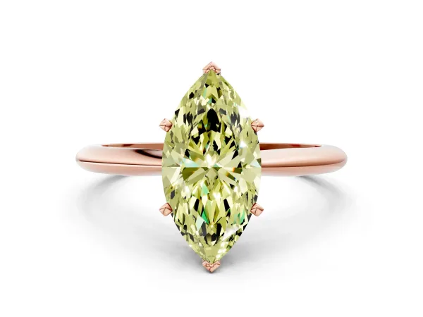 Fancy Yellow Marquise Cut Diamond Solitaire Engagement Ring with Classic Band and Four-Prong Setting Rose gold