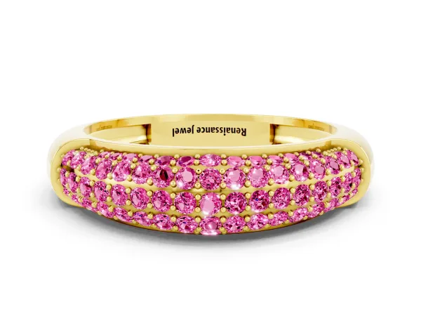 Three-Row Pavé Round Pink Sapphire Dome Band Yellow gold