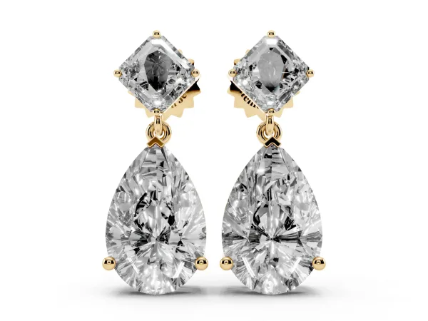 Princess and Pear Diamond Drop Earrings Yellow gold