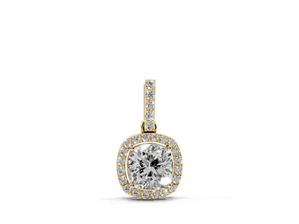 Cushion Halo Diamond Pendant with Prong Setting Yellow gold