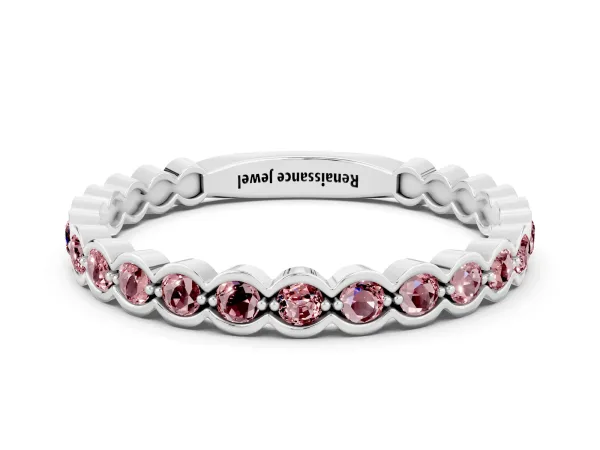 Round Morganite Bezel Set Eternity Band Platinum