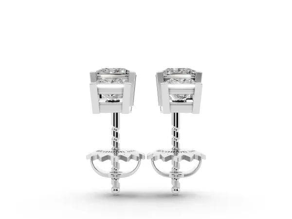 Three-Stone Princess Cut Channel Set Earrings with Bar Prong Setting Silver