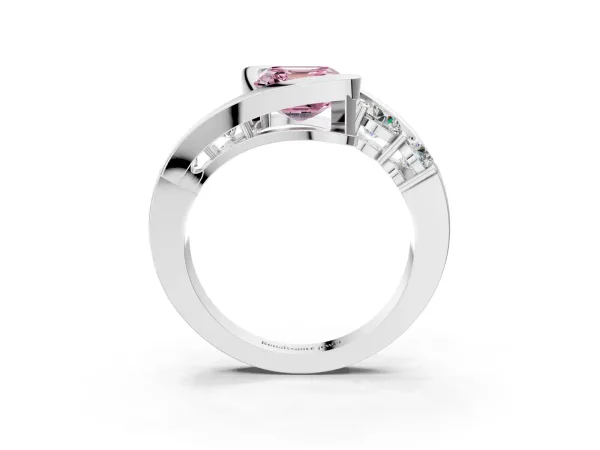 Fancy Pink Bezel Set Asscher Cut Diamond Bypass Ring with Round Accents Silver