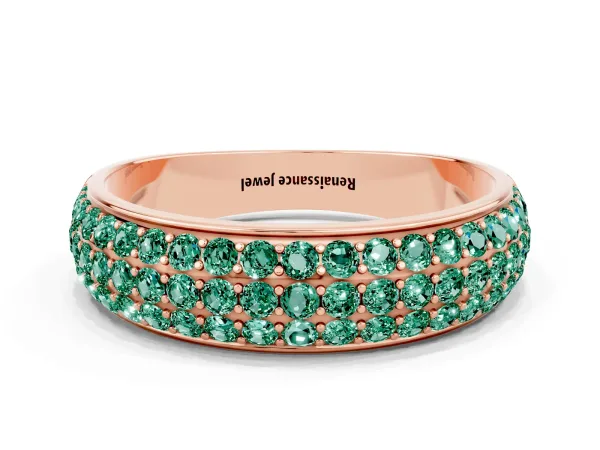 Three-Row Round Green Sapphire Eternity Band with Shared Prong Setting Rose gold
