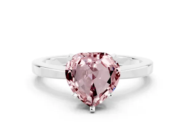 Heart Cut Morganite Solitaire Engagement Ring with Classic Band and Four-Prong Setting Silver