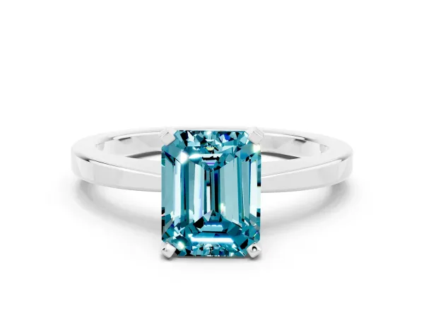 Emerald Cut Blue Topaz Solitaire Engagement Ring with Classic Band and Four-Prong Setting Silver