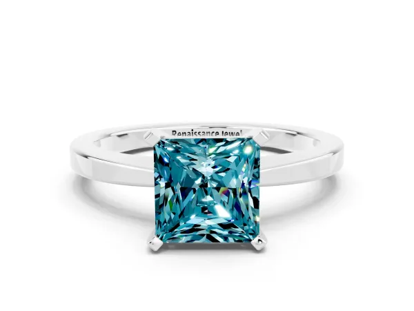 Princess Cut Blue Topaz Solitaire Engagement Ring with Classic Band and Four-Prong Setting Silver