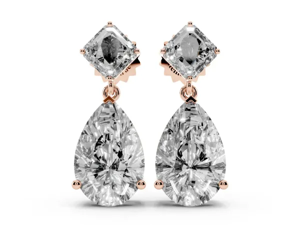 Princess and Pear Diamond Drop Earrings Rose gold