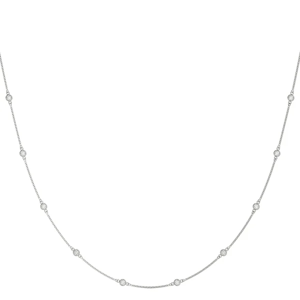 Bezel-Set Round Diamond Station Necklace with Cable Chain White gold