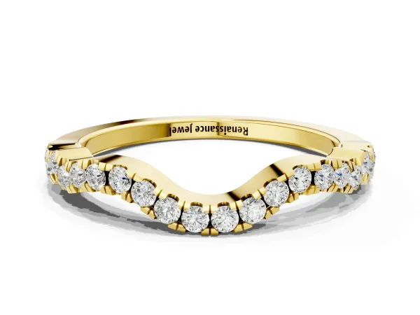 Curved Pavé Round Diamond Eternity Band with U-Prong Setting Yellow gold