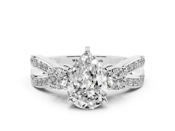 Three-Stone Pear Cut Cut Diamond Twist Band with Prong Setting White gold