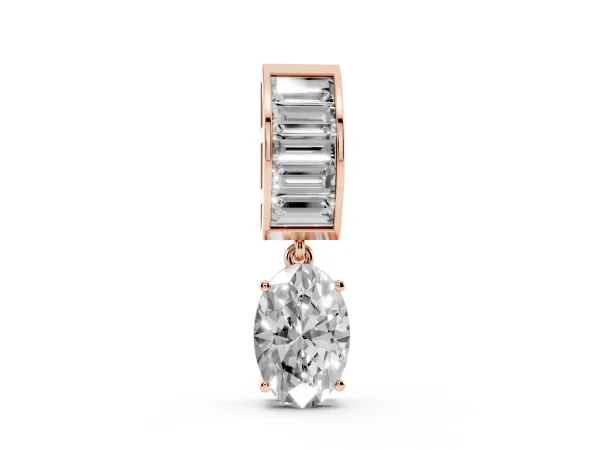 Oval and Baguette Diamond Drop Pendant Rose gold