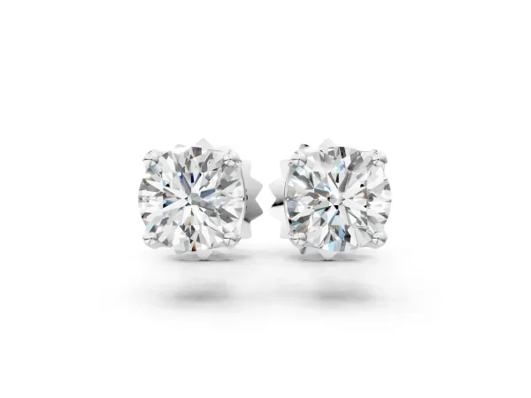 Round Solitaire Diamond Stud Earrings with Four-Prong Basket Setting White gold