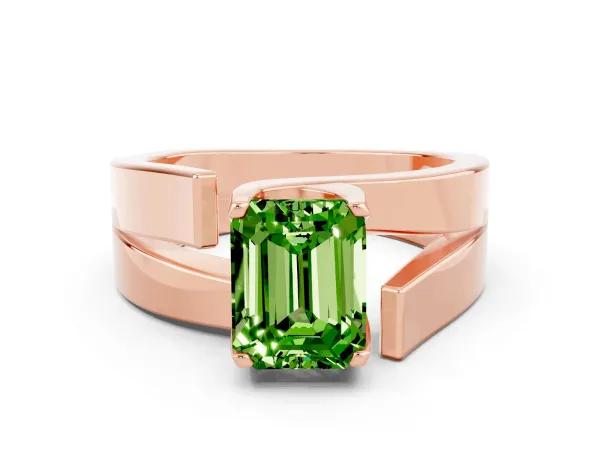 Modern Tension Set Emerald Cut Peridot Solitaire Wide Band Ring Rose gold