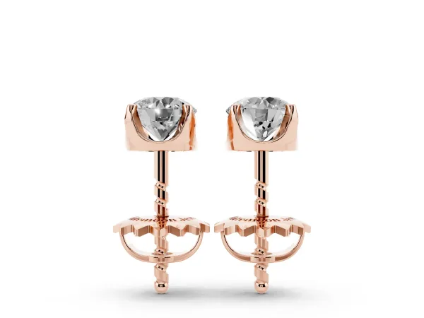 Round Solitaire Diamond Stud Earrings with Four-Prong Basket Setting Rose gold
