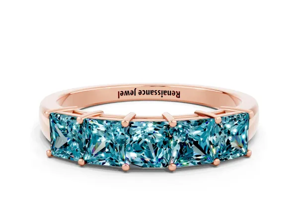 Princess Cut Five-Stone Blue Topaz Band with Prong Setting Rose gold