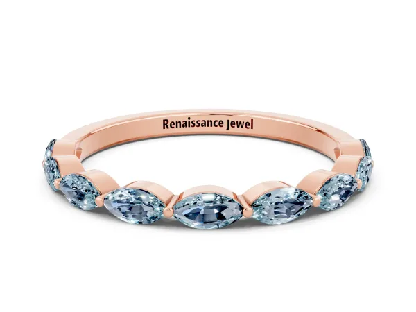 Marquise Aquamarine Half Eternity Band with Prong Setting Rose gold