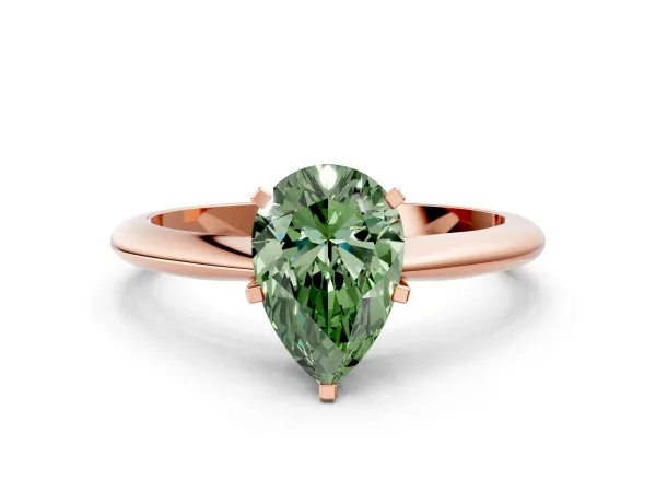 Fancy Green Pear Cut Diamond Solitaire Engagement Ring with Classic Band and Four-Prong Setting Rose gold