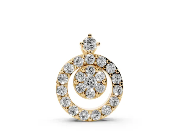 Round Halo Pavé Diamond Pendant with Four-Prong Setting Yellow gold