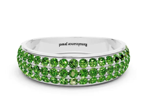 Three-Row Round Peridot Eternity Band with Shared Prong Setting Platinum