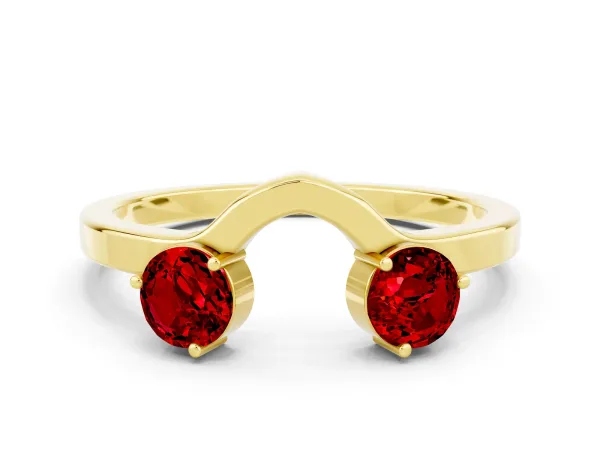 Dual Round Ruby Open Band Ring with Prong Setting Yellow gold