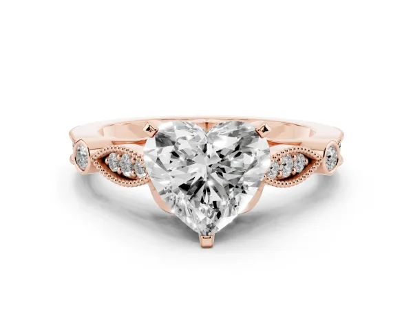 Heart Cut Cut Diamond with Milgrain Marquise and Bezel Accents on a Solitaire Band with Prong Setting Rose gold