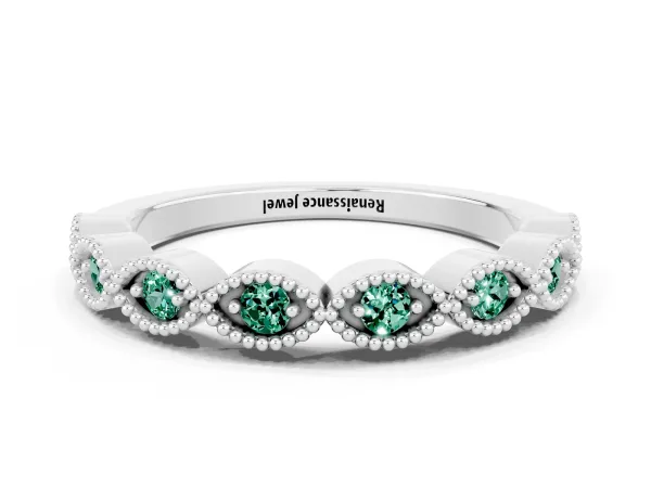 Milgrain Marquise Green Sapphire Half Eternity Band with Bezel Setting Platinum