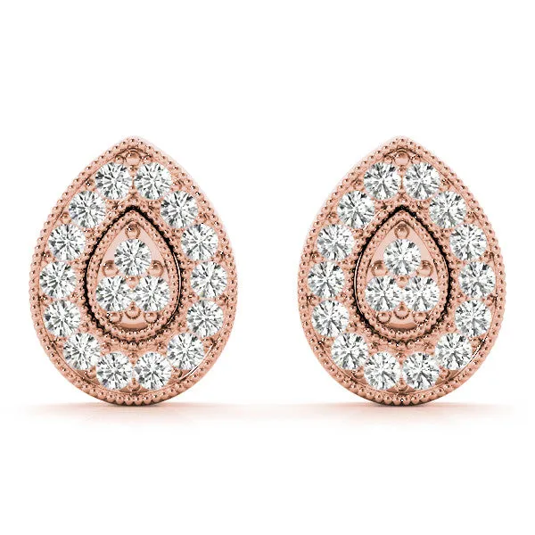 Pavé Pear-Shaped Halo Stud Earrings with Milgrain Detailing Rose gold