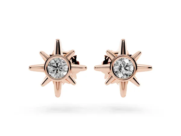 Round Diamond Sol Starburst Stud Earrings Rose gold